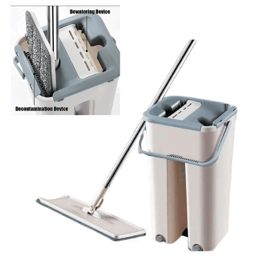 Kit de Seau et Bâton Serpillère Acier Inoxydable et 2 Vadrouilles de Nettoyage